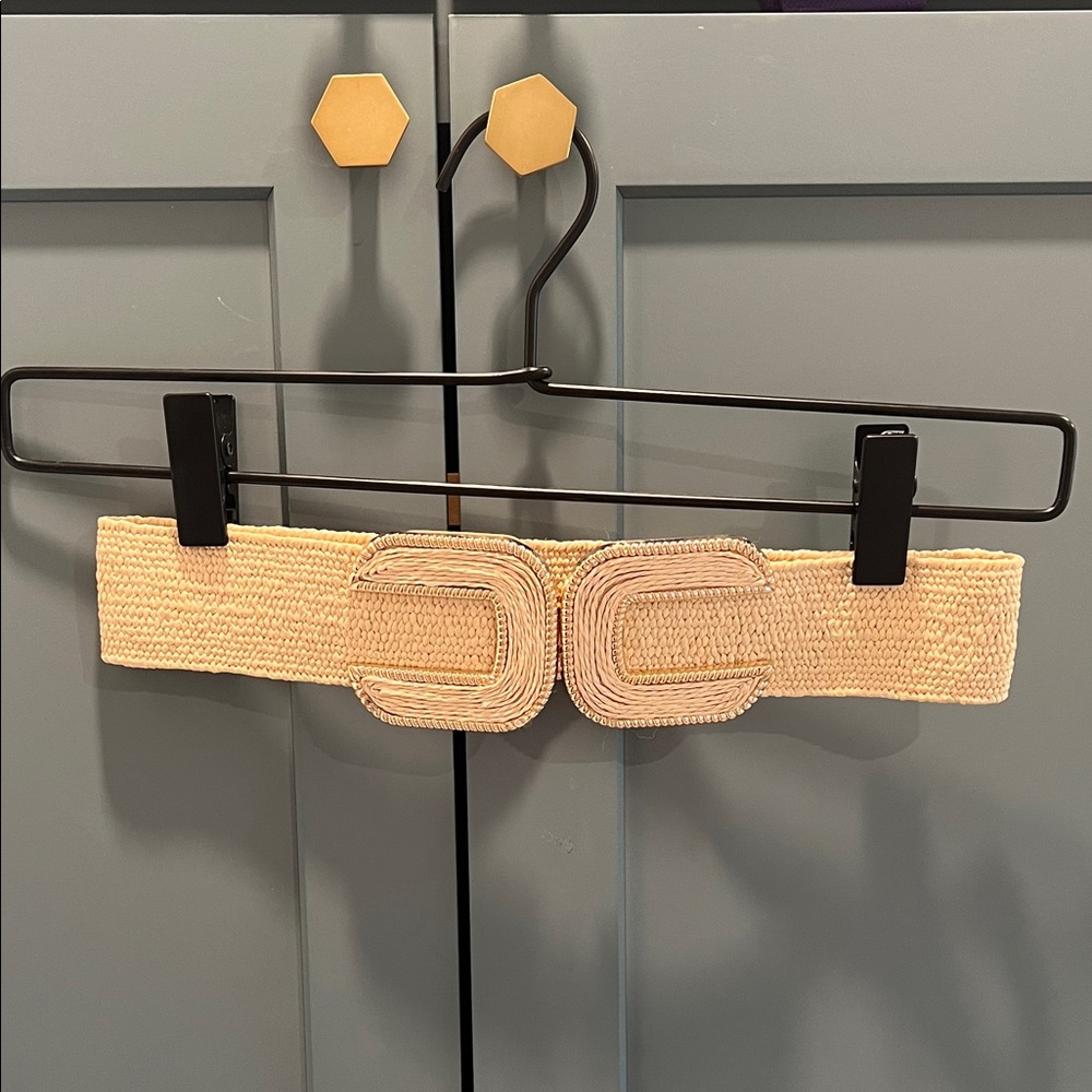Vici Woven Beige Stretch Belt with Decorative Buckle